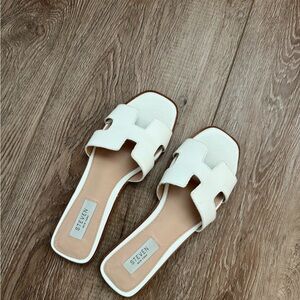 Steve Madden White Slip-On Sandals with H-Cutout